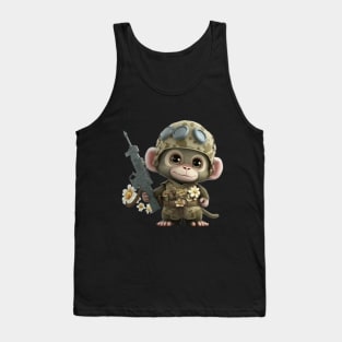 The smiling soldier monkey with the helmet and his flowers Tank Top